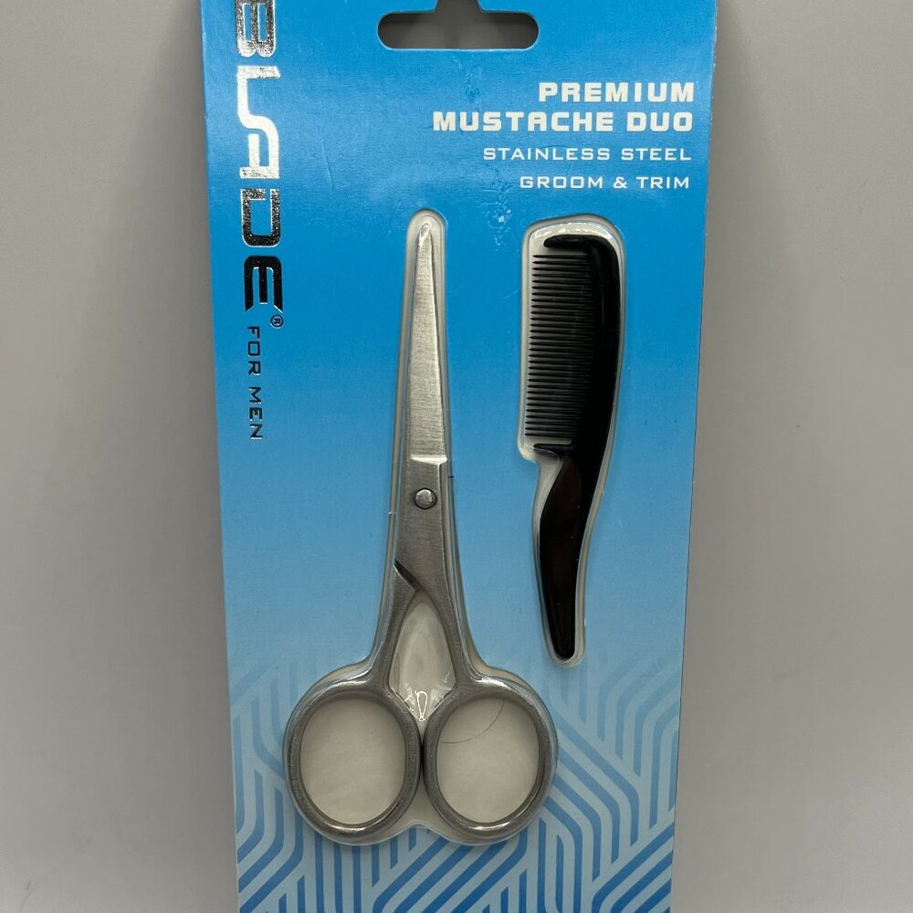 Blade for Men Premium Mustache Duo, Stainless Steel Scissors & Comb Groom & trim